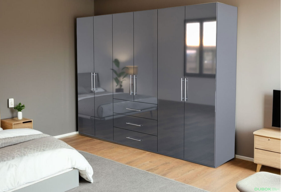 Fotografie 2 - Skříň Magnum 6dv 3šx (Lesklý Antracit)