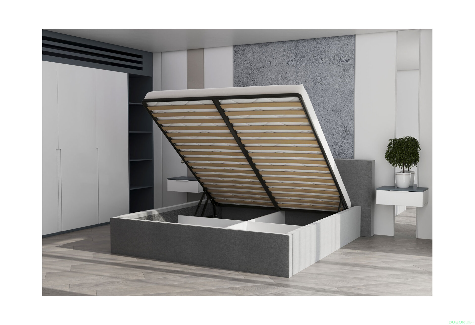 Fotografie 5 - Měkká postel 1,6 Duo s výklopným rámem, grafitová mikrovlákno