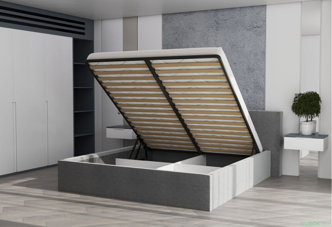 Fotografie 5 - Měkká postel 1,6 Duo s výklopným rámem, grafitová mikrovlákno