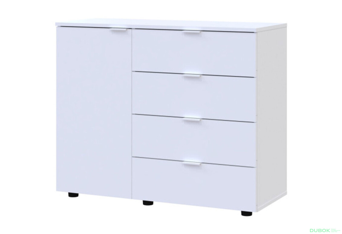 Komoda s dvířky a 4 zásuvkami GC1 100 cm Gelar Bílá - Fotografie 1 Fotografie 1 - Komoda s dvířky a 4 zásuvkami GC1 100 cm Gelar Bílá