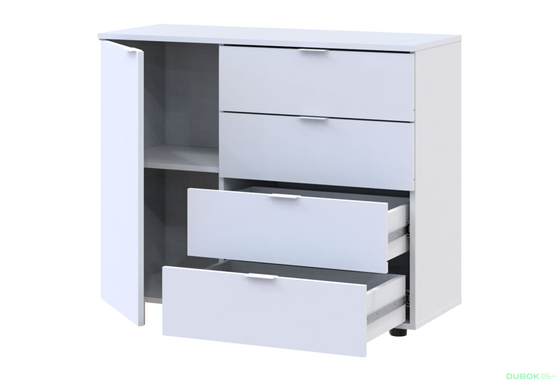 Komoda s dvířky a 4 zásuvkami GC1 100 cm Gelar Bílá - Fotografie 3 Fotografie 3 - Komoda s dvířky a 4 zásuvkami GC1 100 cm Gelar Bílá