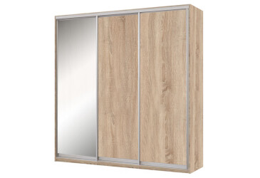 Skříň s posuvnými dveřmi Komforto 2 DTD + 1 zrcadlo 222x240x60 cm dub sonoma