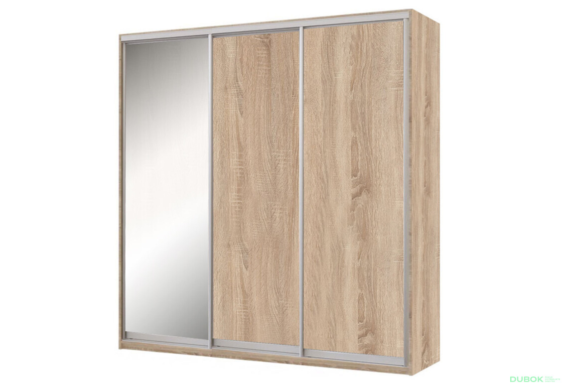 Skříň 3D 2220x600x2400, 2 DTD + 1 zrcadlo, dub sonoma