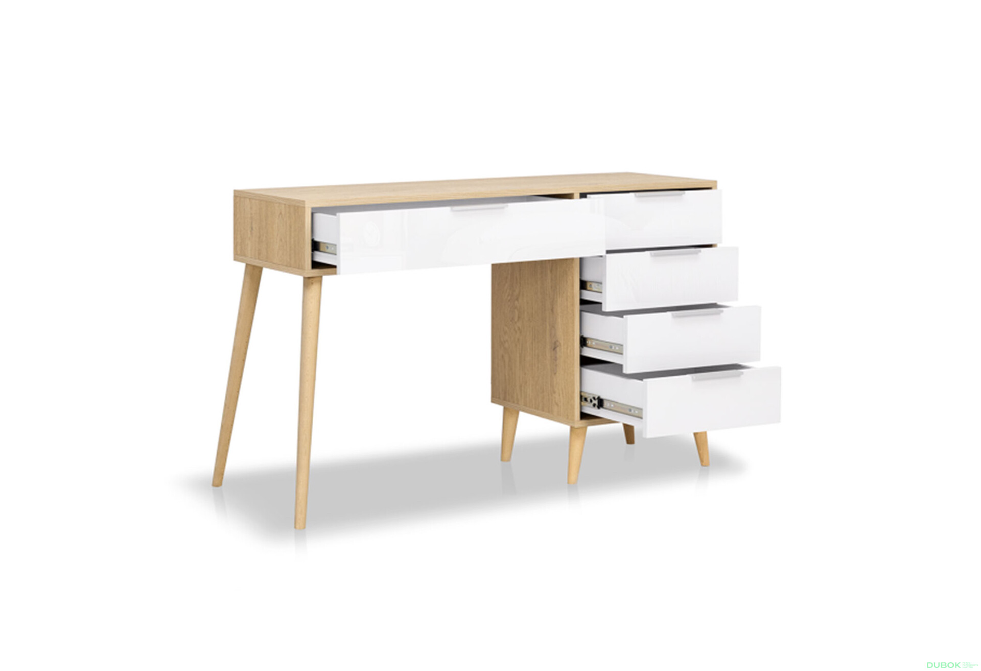 Fotografie 3 - Toaletní stolek 5šx lesklá bílá / dub cremona Olivia