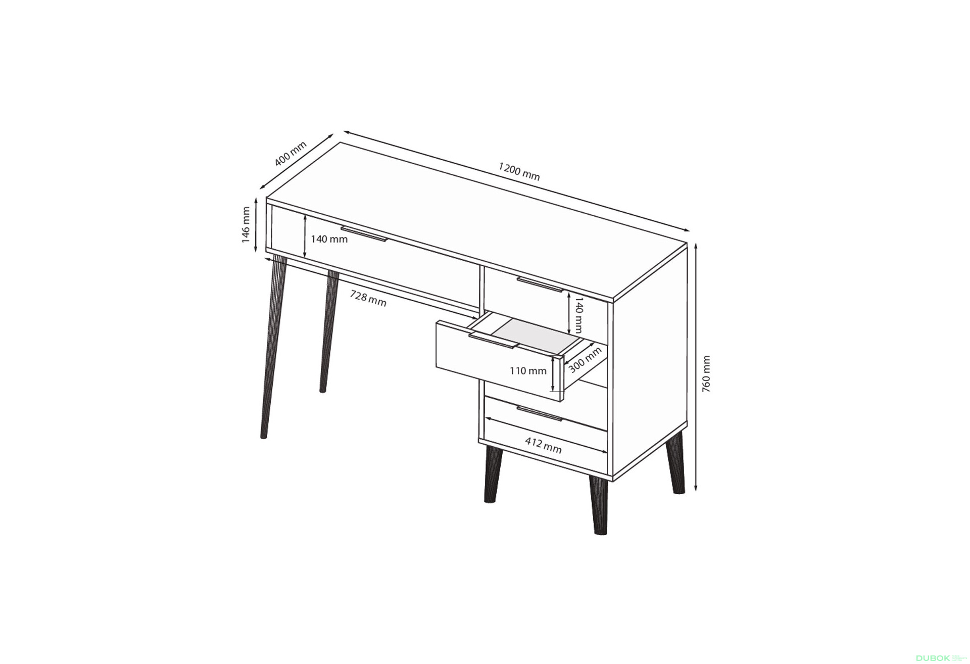 Fotografie 8 - Toaletní stolek 5šx lesklá bílá / dub cremona Olivia