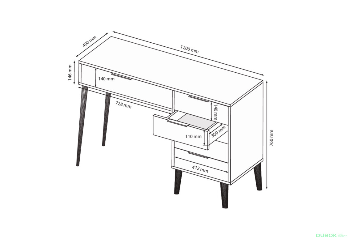 Fotografie 8 - Toaletní stolek 5šx lesklá bílá / dub cremona Olivia