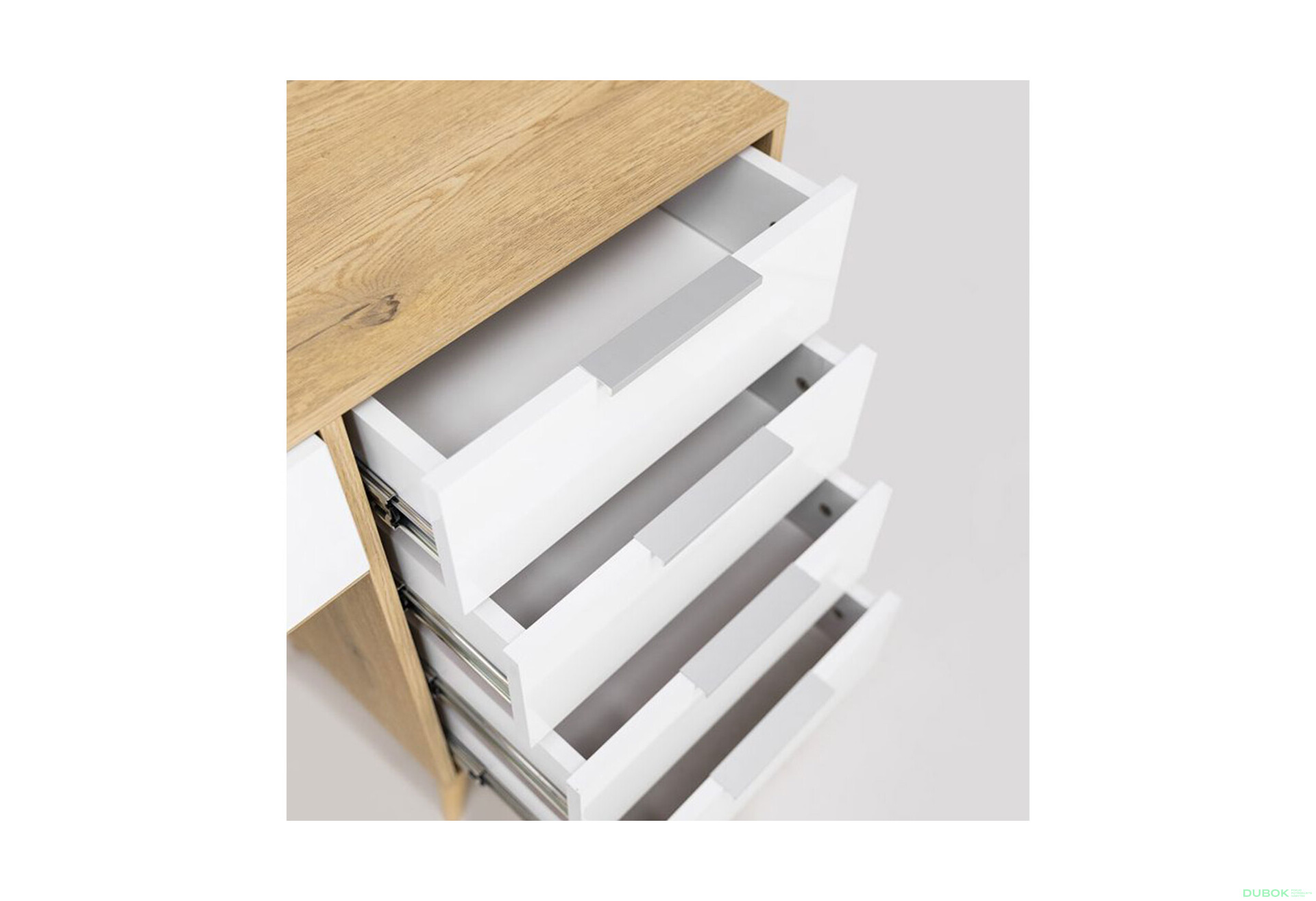 Fotografie 7 - Toaletní stolek 5šx lesklá bílá / dub cremona Olivia