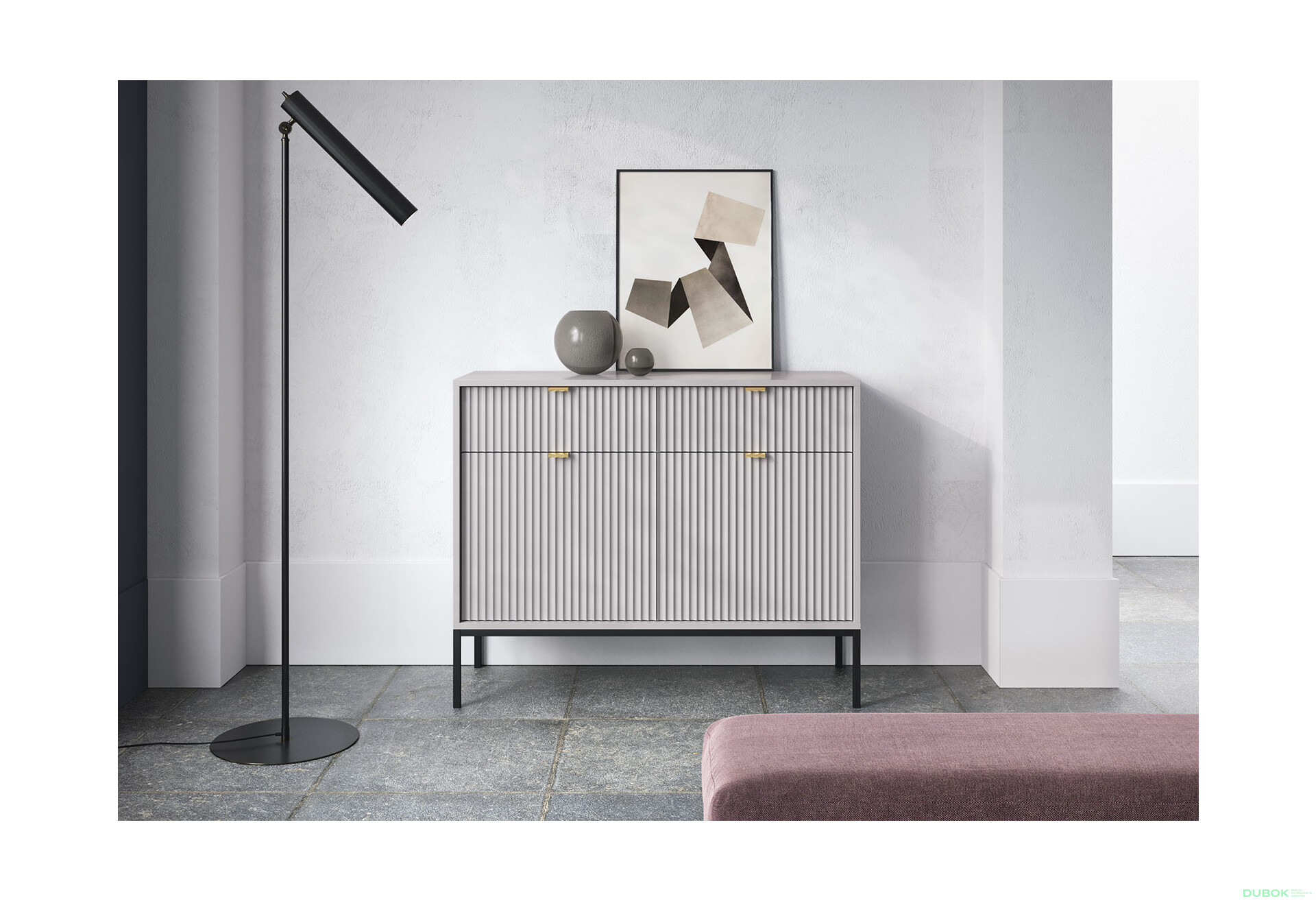 Komoda KSZ104 šedá Nova Černé nohy / zlatý úchytky - Fotografie 4 Fotografie 4 - Komoda KSZ104 šedá Nova Černé nohy / zlatý úchytky