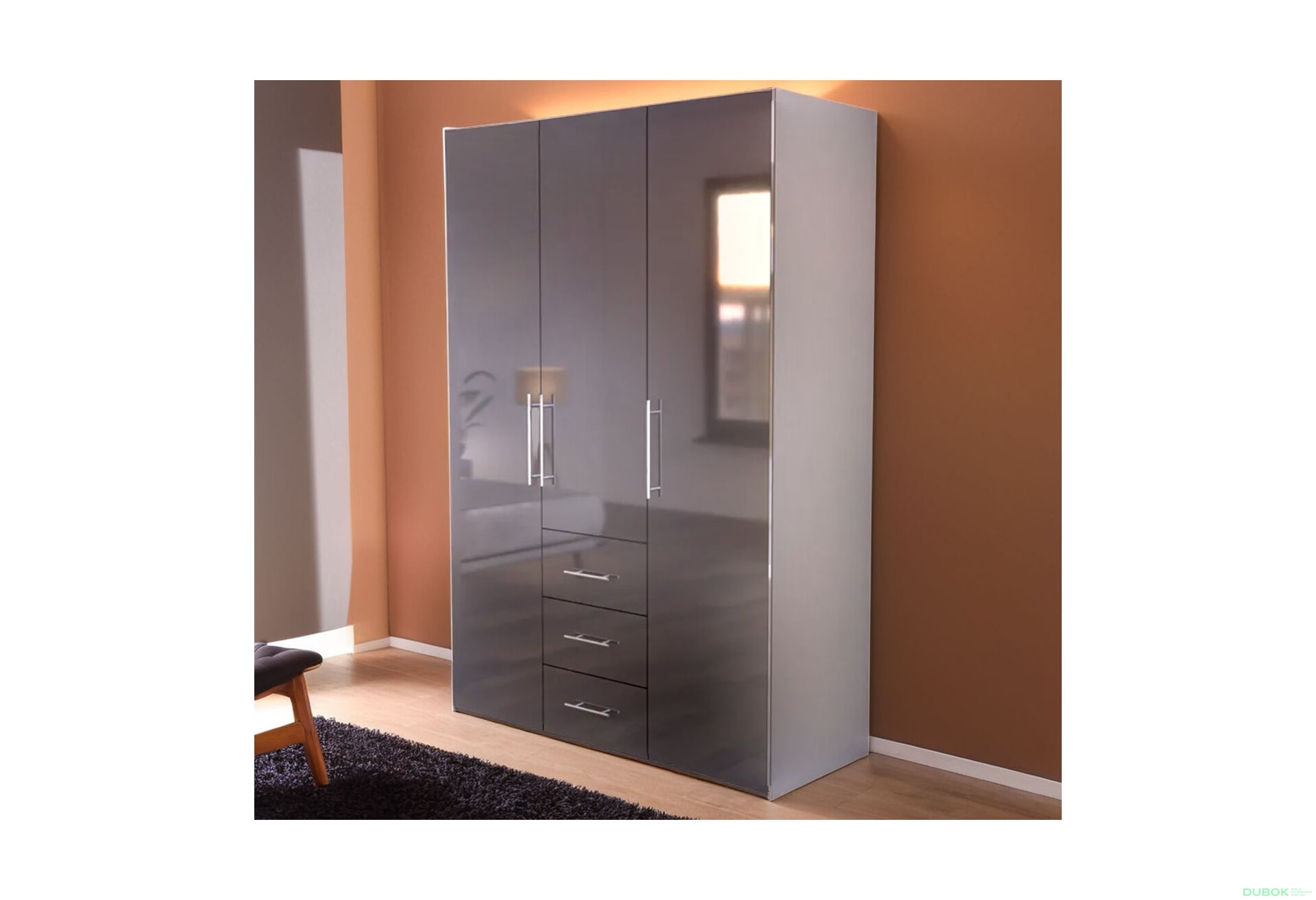 Fotografie 4 - Skříň Magnum 3dv 3šx (Lesklý antracit)