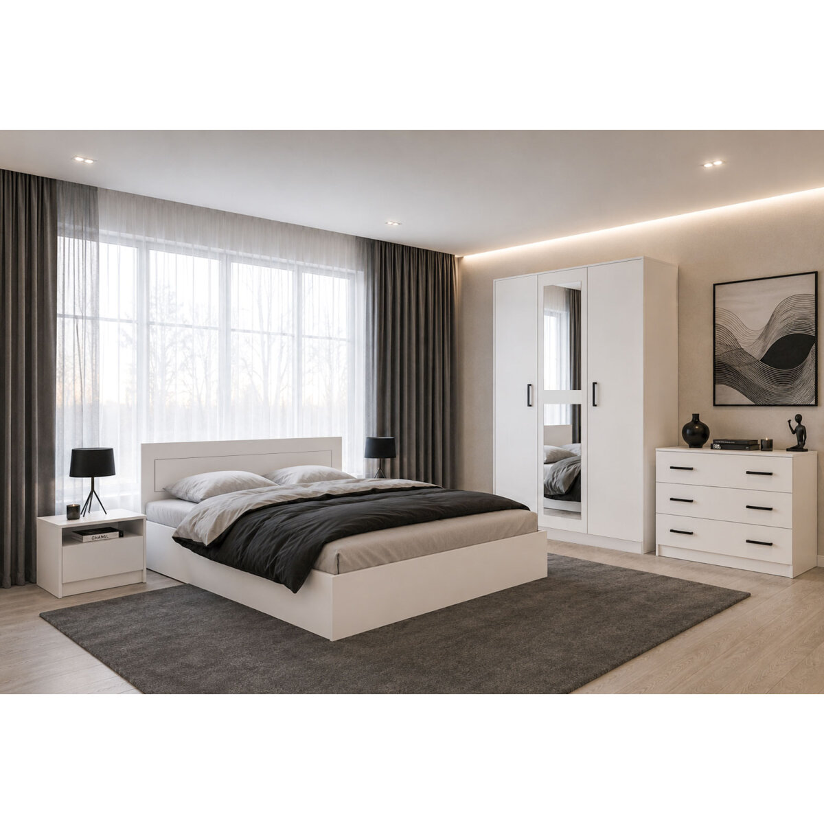 Komplet s 3dveřovou skříní, postel 160x200 cm, nymfea alba Viva