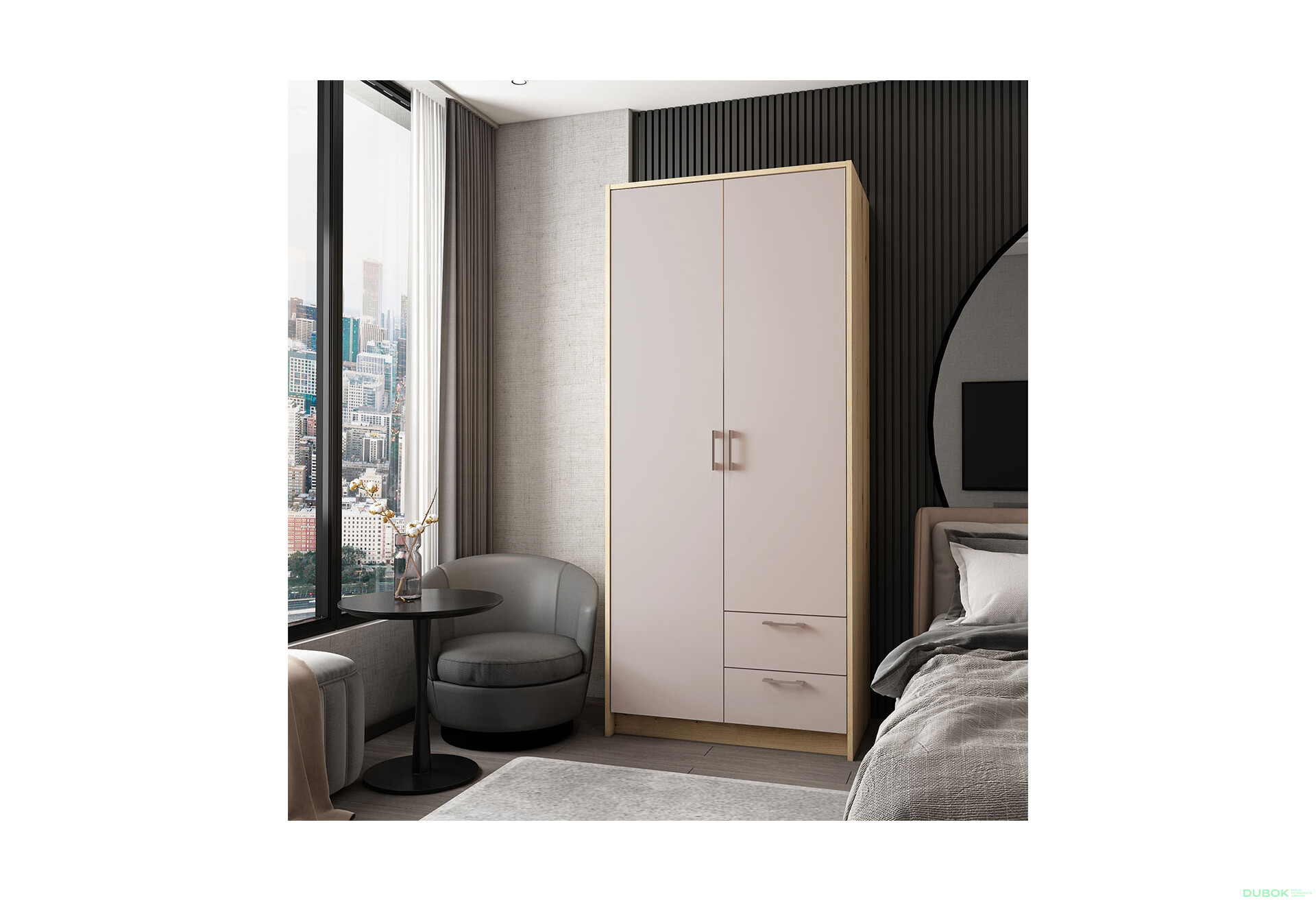 Skříň Rondi 2D dub artisan / kašmír 82x52x195 - Fotografie 2 Fotografie 2 - Skříň Rondi 2D dub artisan / kašmír 82x52x195