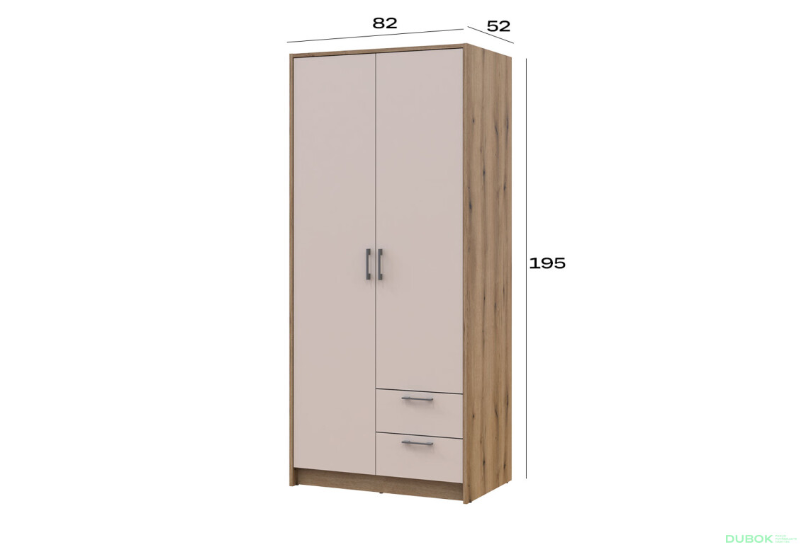 Skříň Rondi 2D dub artisan / kašmír 82x52x195 - Fotografie 8 Fotografie 8 - Skříň Rondi 2D dub artisan / kašmír 82x52x195