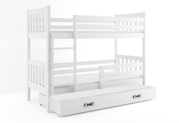 Patrová postel Carino pro tři osoby bílé, zásuvka bílá 80x190 cm s roštem, matrací