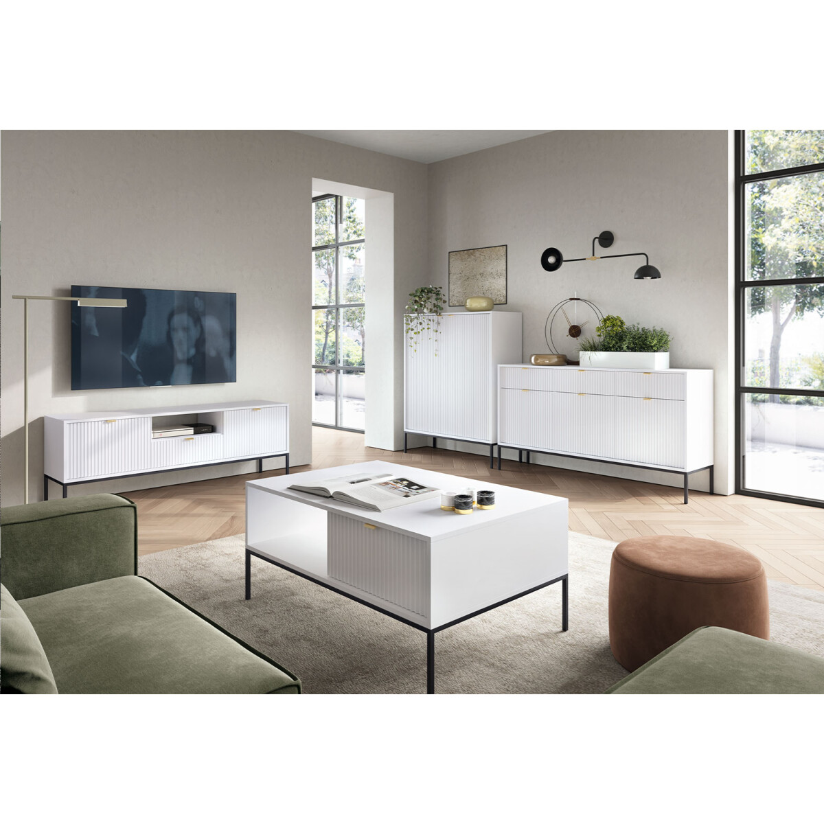 

Obývací sestava III bílá Nova Černé nohy / zlatý úchytky