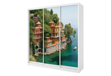 Skříň Rim-Veneziano 3D 1.8 m bílá s fasádami fototisk F23LSR