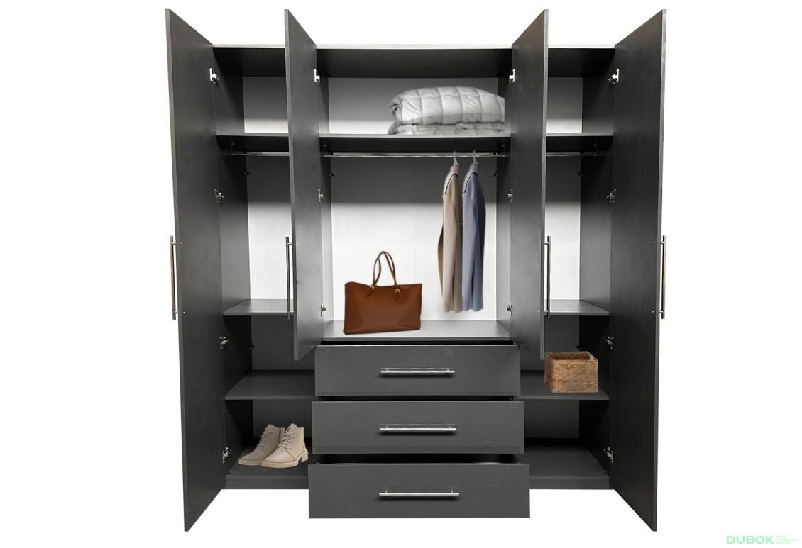 Skříň Magnum 4dv 3šx (Lesklý Antracit) - Fotografie 5 Fotografie 5 - Skříň Magnum 4dv 3šx (Lesklý Antracit)