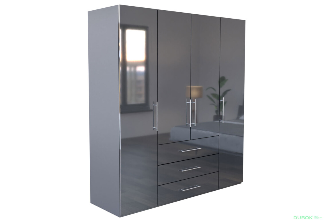 Skříň Magnum 4dv 3šx (Lesklý Antracit) - Fotografie 4 Fotografie 4 - Skříň Magnum 4dv 3šx (Lesklý Antracit)