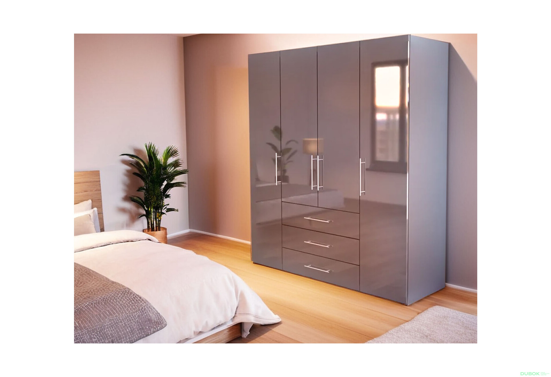 Skříň Magnum 4dv 3šx (Lesklý Antracit) - Fotografie 3 Fotografie 3 - Skříň Magnum 4dv 3šx (Lesklý Antracit)