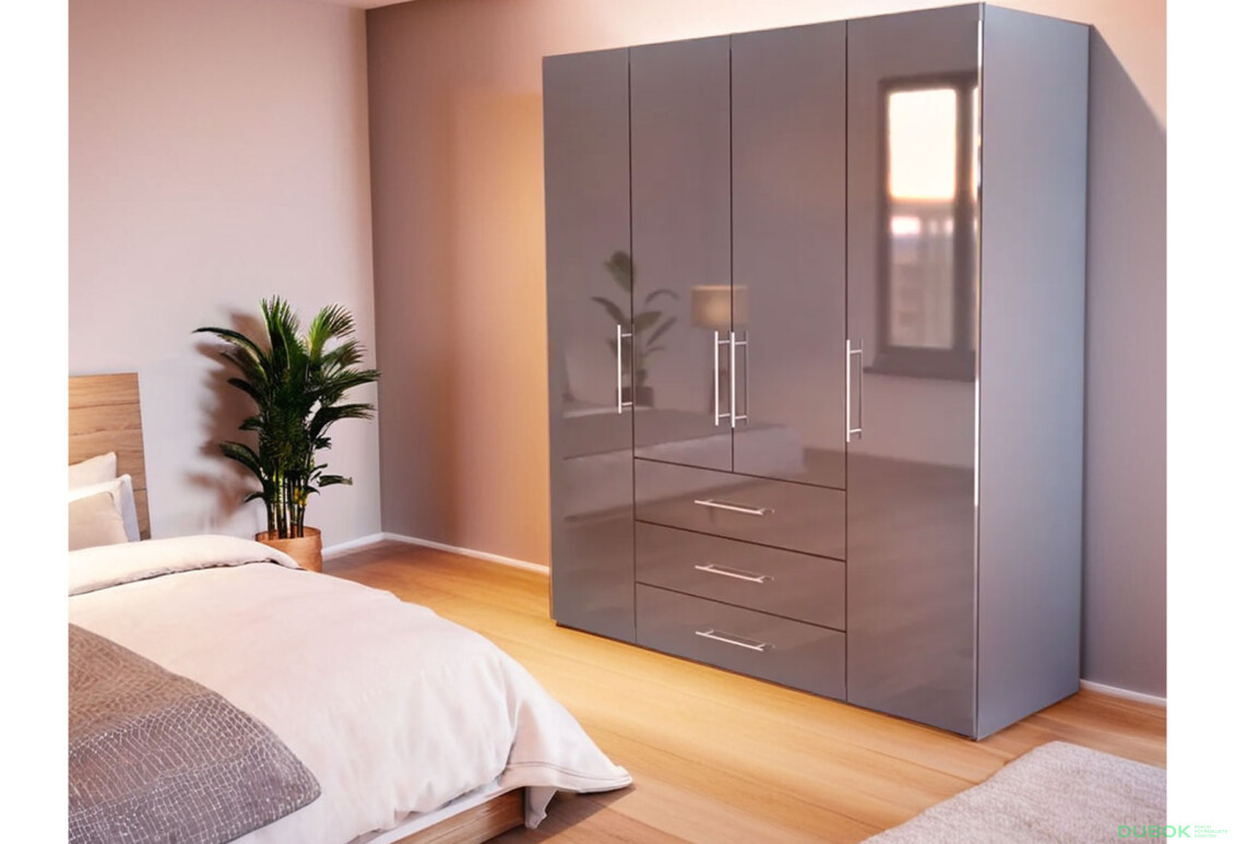 Skříň Magnum 4dv 3šx (Lesklý Antracit) - Fotografie 3 Fotografie 3 - Skříň Magnum 4dv 3šx (Lesklý Antracit)