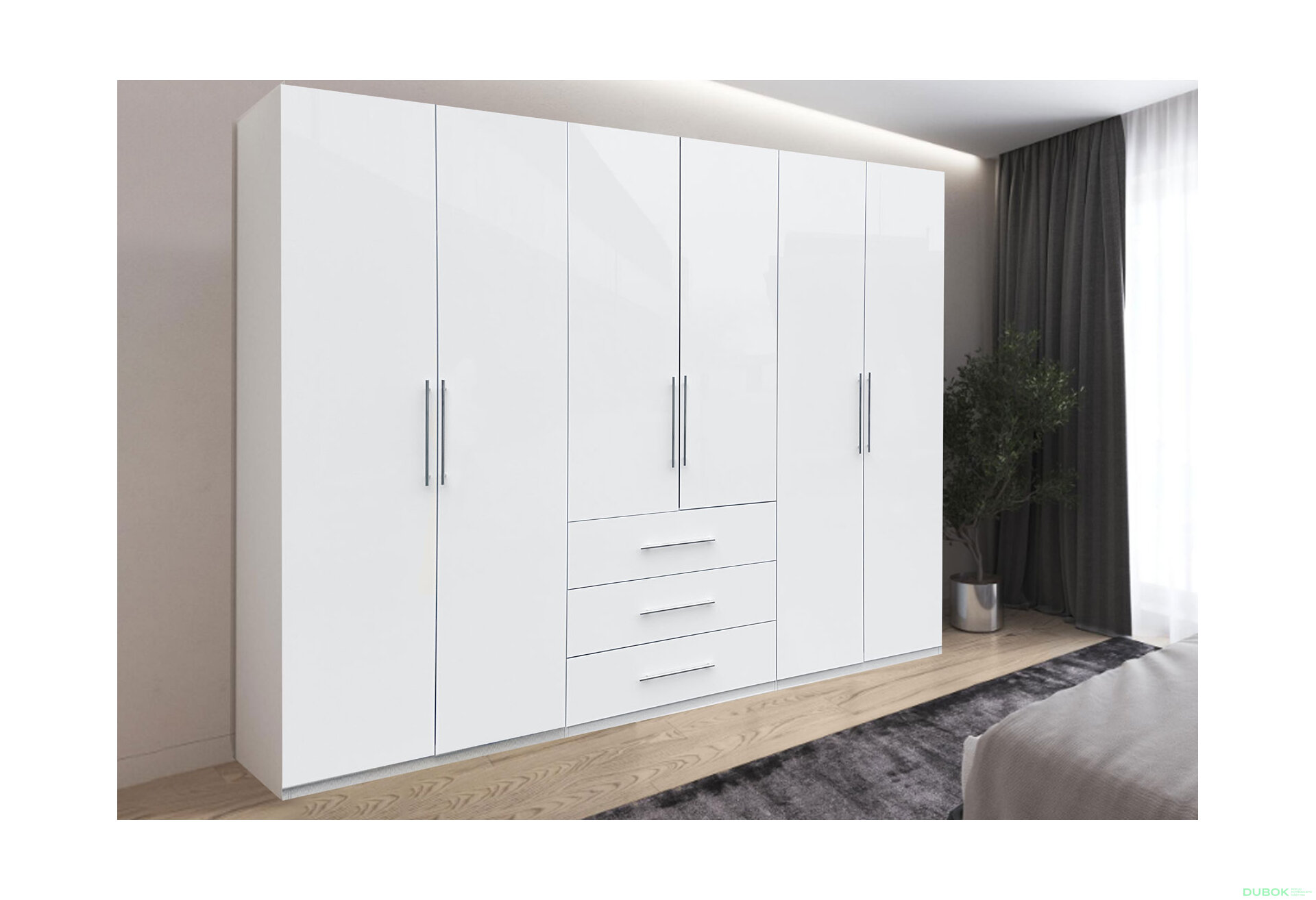 Fotografie 4 - Skříň Magnum 6dv 3šx (Lesklá Bílá)