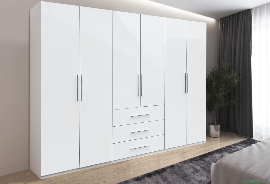 Fotografie 4 - Skříň Magnum 6dv 3šx (Lesklá Bílá)