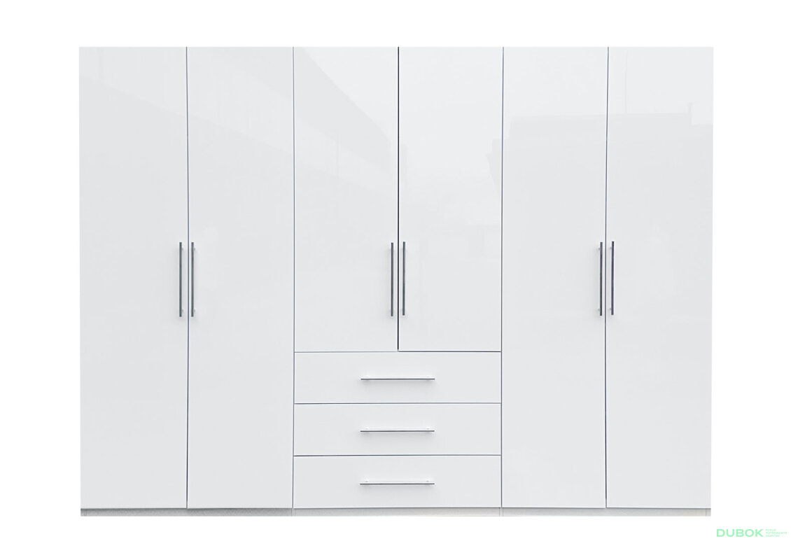 Fotografie 2 - Skříň Magnum 6dv 3šx (Lesklá Bílá)