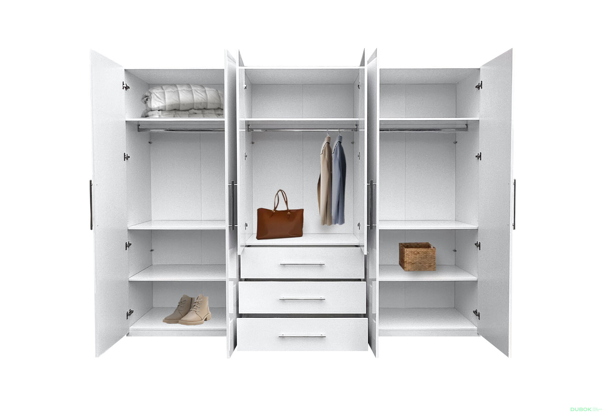 Fotografie 5 - Skříň Magnum 6dv 3šx (Lesklá Bílá)