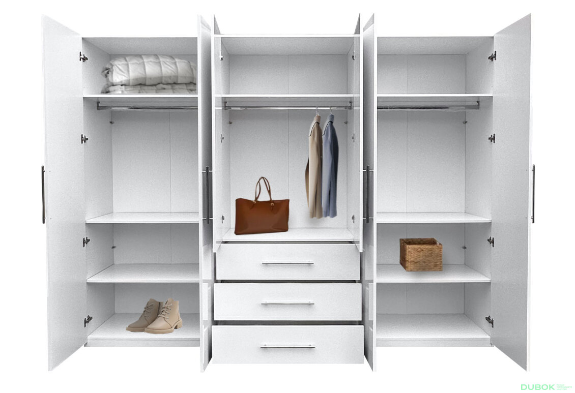 Fotografie 5 - Skříň Magnum 6dv 3šx (Lesklá Bílá)