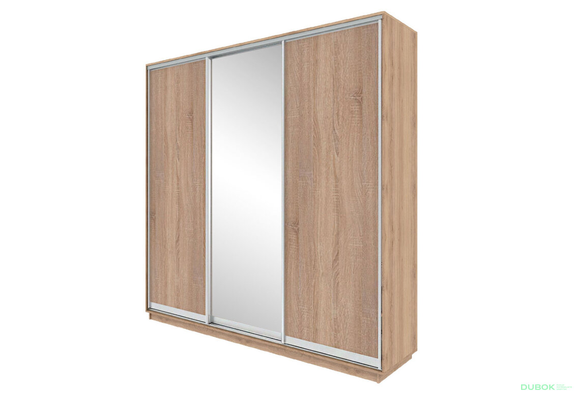 Skříň s posuvnými dveřmi 2200x2500x600 2LTD 1 zrcadlo Dub Sonoma, profil stříbrný