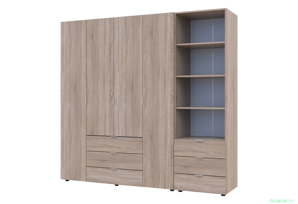 Skříň 4D s regálem se zásuvkami Gelar 215 cm dub sonoma
