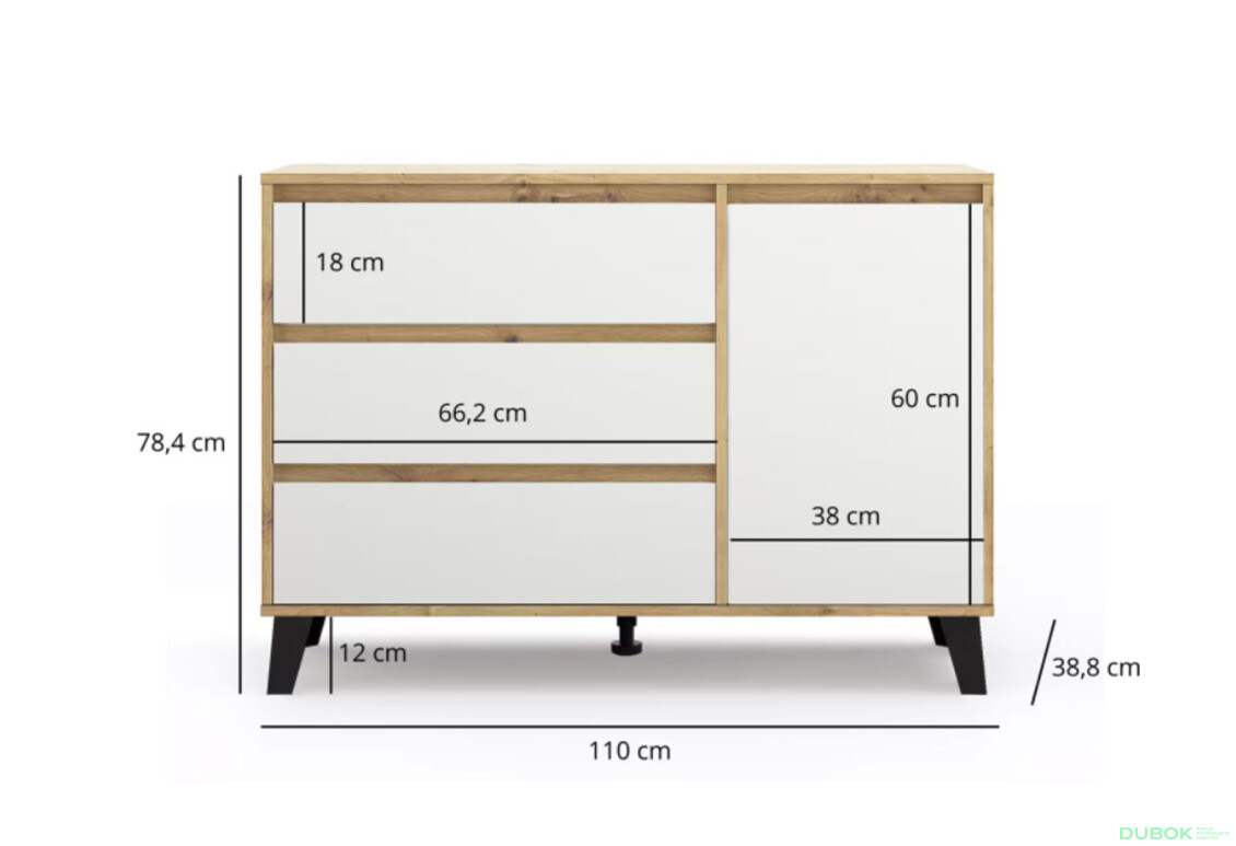 Fotografie 7 - Komoda Borg 1d3s dub artisan / bílá