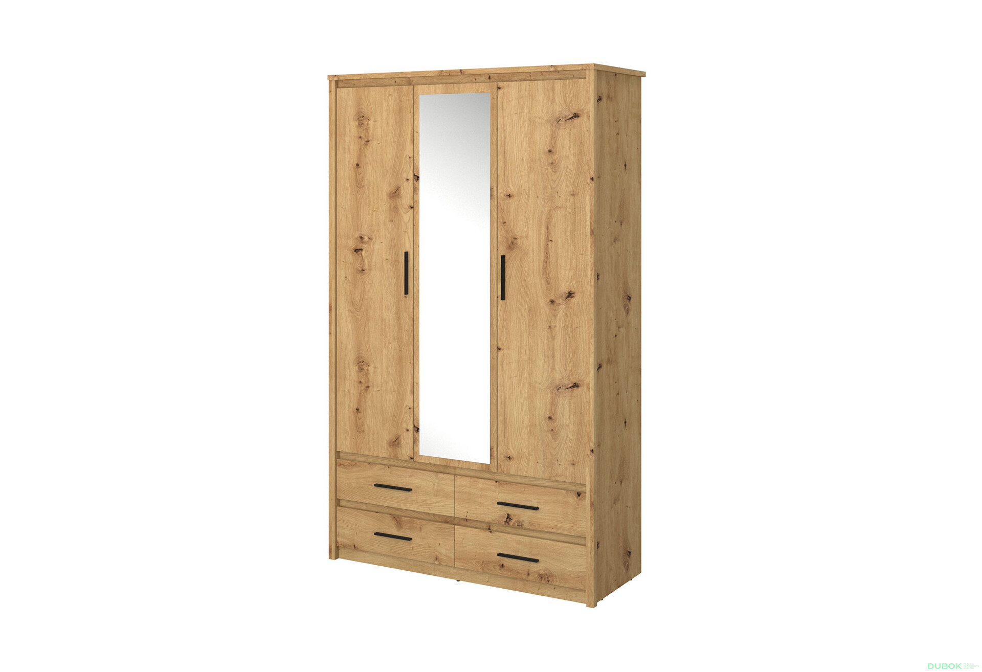 Skříň třídveřová se zrcadlem a zásuvkami Ayson 128x210x55 cm Dub artisan - Fotografie 1 Fotografie 1 - Skříň třídveřová se zrcadlem a zásuvkami Ayson 128x210x55 cm Dub artisan