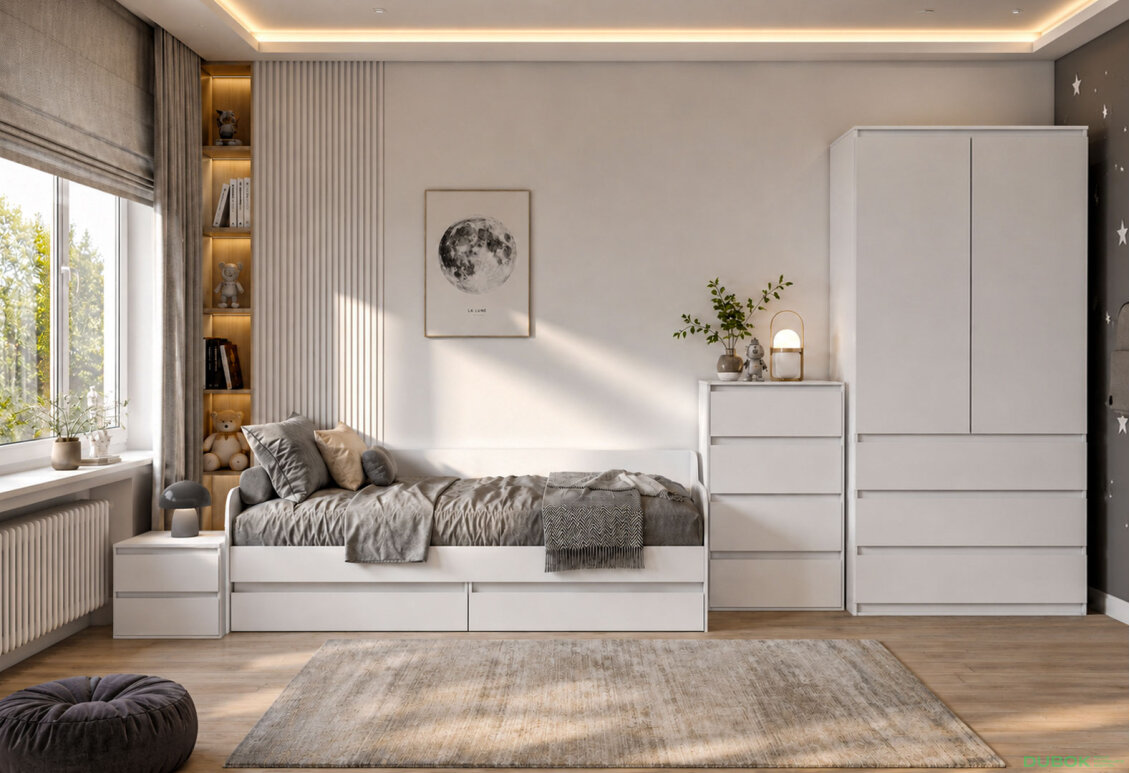Sestava do dětského pokoje s postelí 90x200 cm, nymfa alba Idea