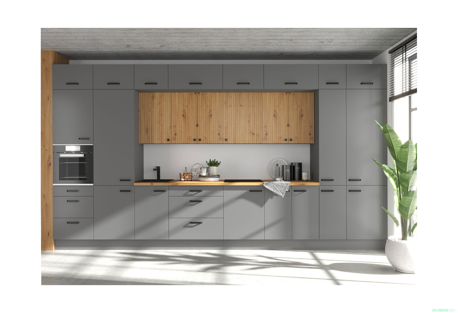 Fotografie 1 - Kuchyňská sestava 4.9 m Ava antracit / dub artisan + Nessa antracit Storaz-Lempert