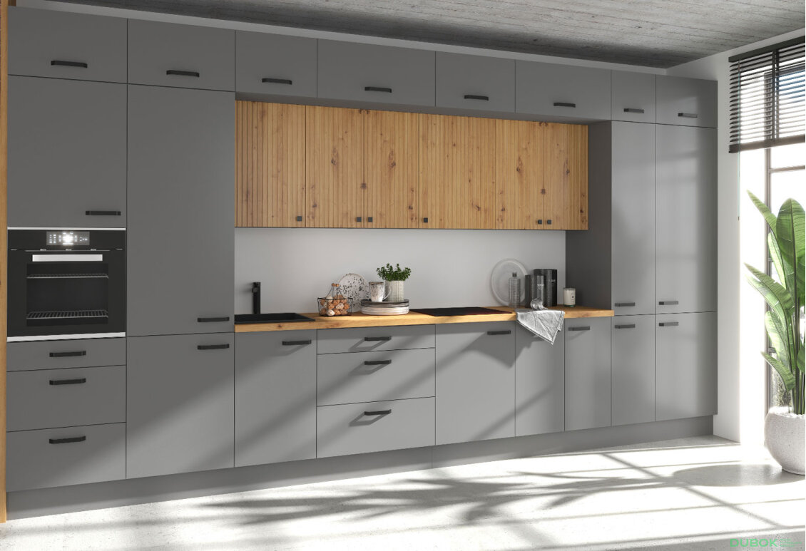 Fotografie 2 - Kuchyňská sestava 4.9 m Ava antracit / dub artisan + Nessa antracit Storaz-Lempert