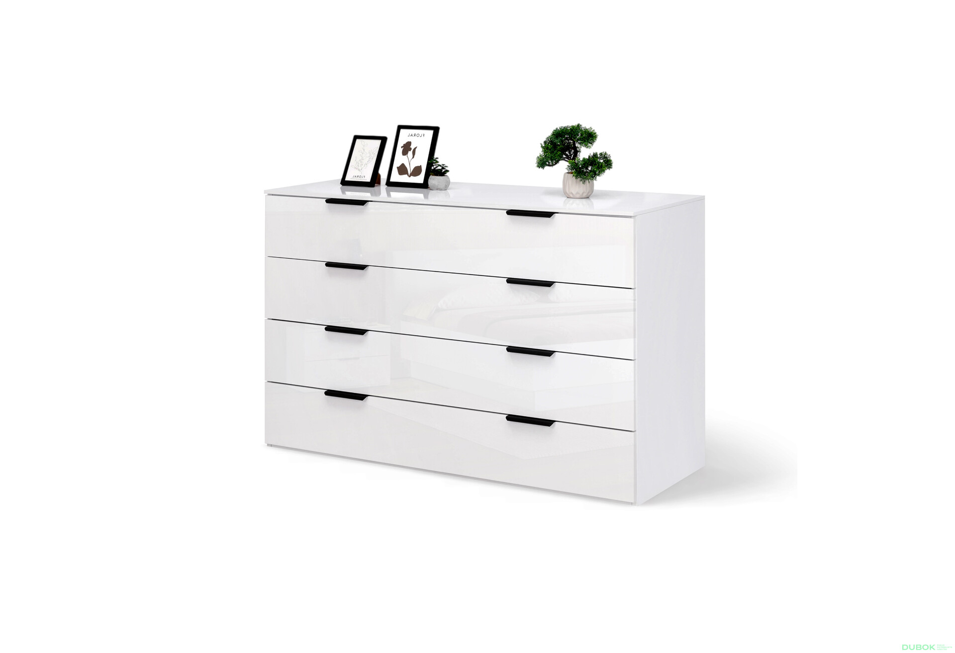 Fotografie 2 - Komoda 4š, bílý lesk Mila