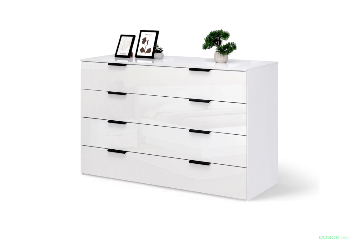 Fotografie 2 - Komoda 4š, bílý lesk Mila