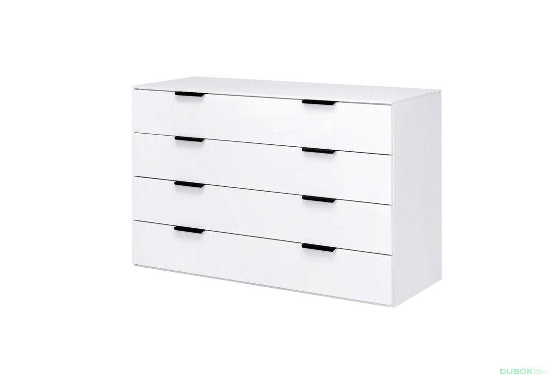 Komoda 4š, bílý lesk Mila