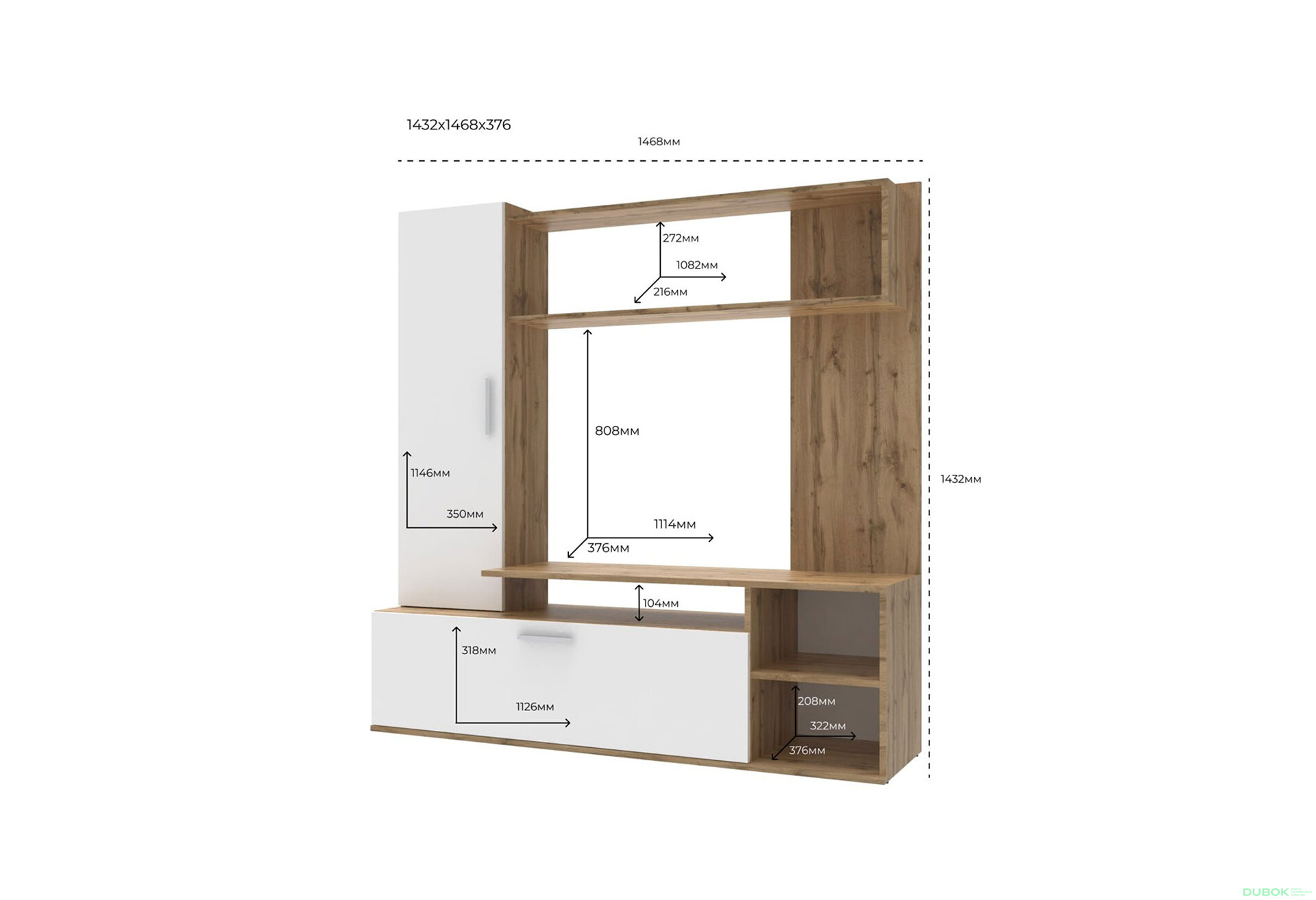 Fotografie 3 - Televizní stojan Kona 151 cm Dub ewok / Bílý