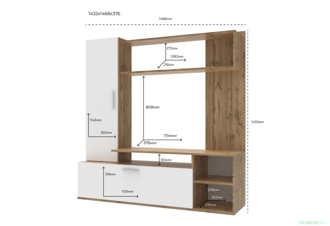 Fotografie 3 - Televizní stojan Kona 151 cm Dub ewok / Bílý