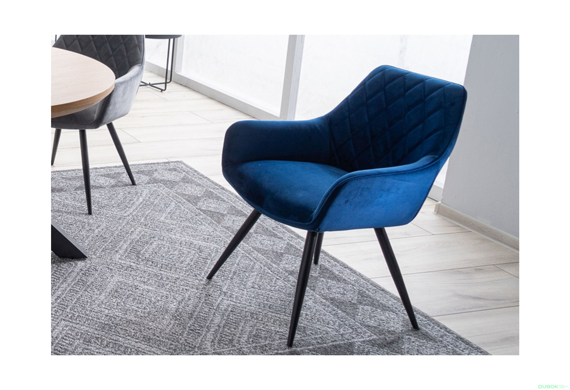 Fotografie 5 - Židle Linea Velvet tmavě modrá Bluvel 86, kov černá matná
