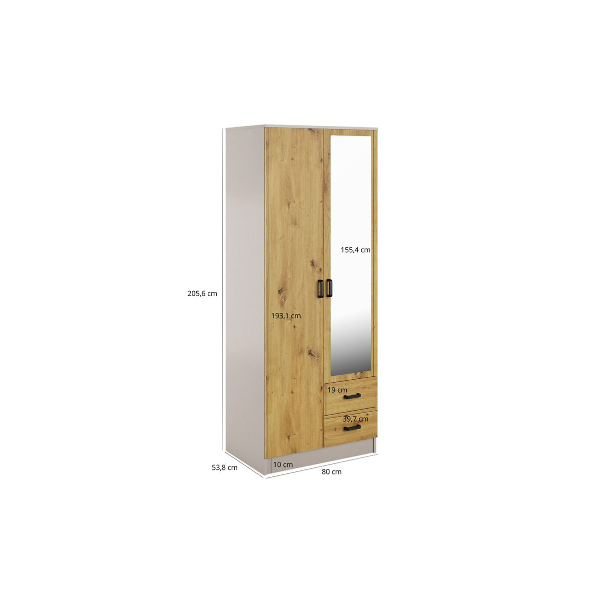 Skříň se zrcadlem 2D2S kašmír / dub artisan Kami (obrázek 2)