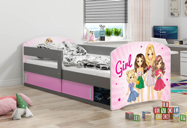 Postel Luki 1 grafit Girls 80x160 cm s roštem, matrací