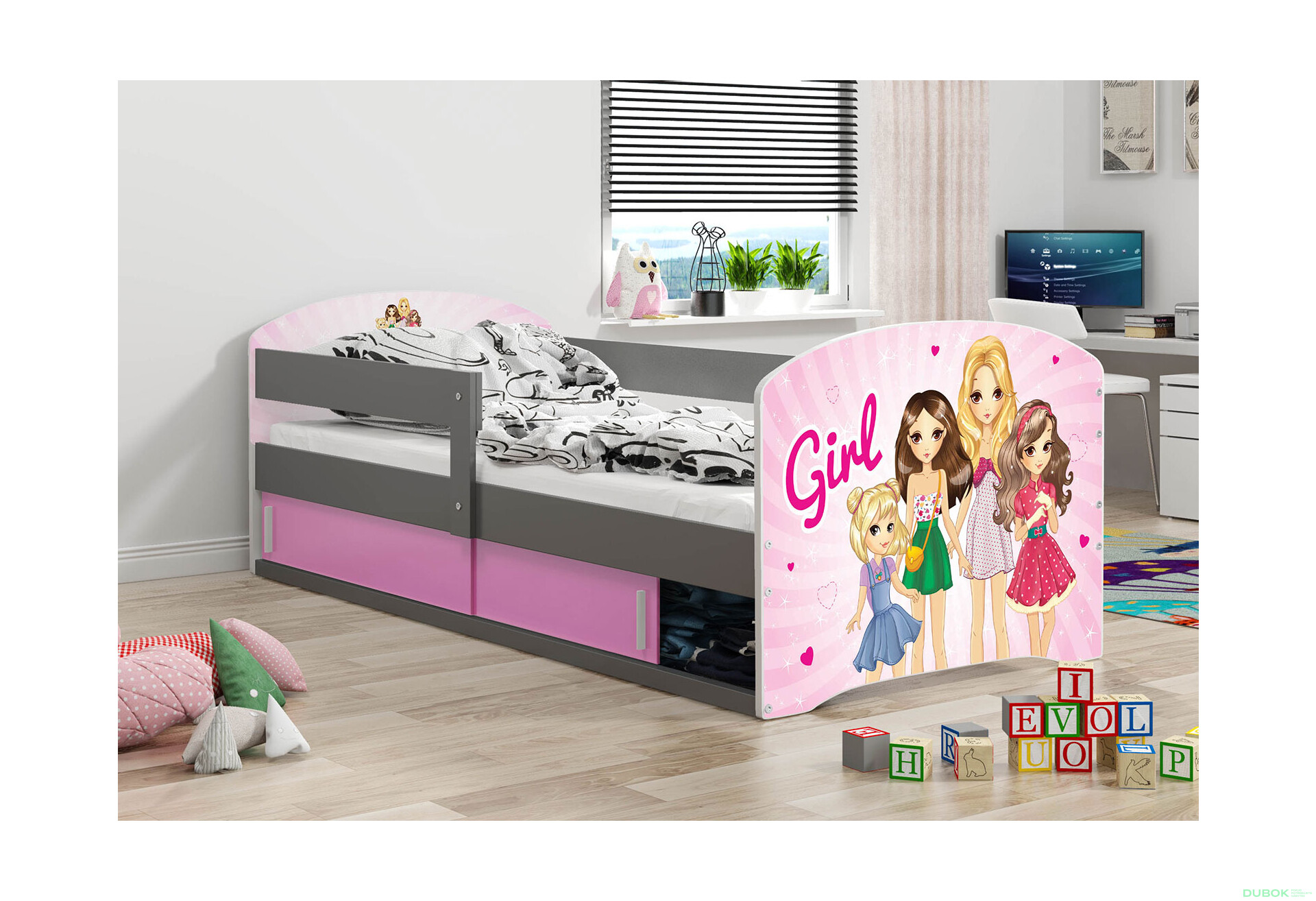 Fotografie 2 - Postel Luki 1 grafit Girls 80x160 cm s roštem, matrací