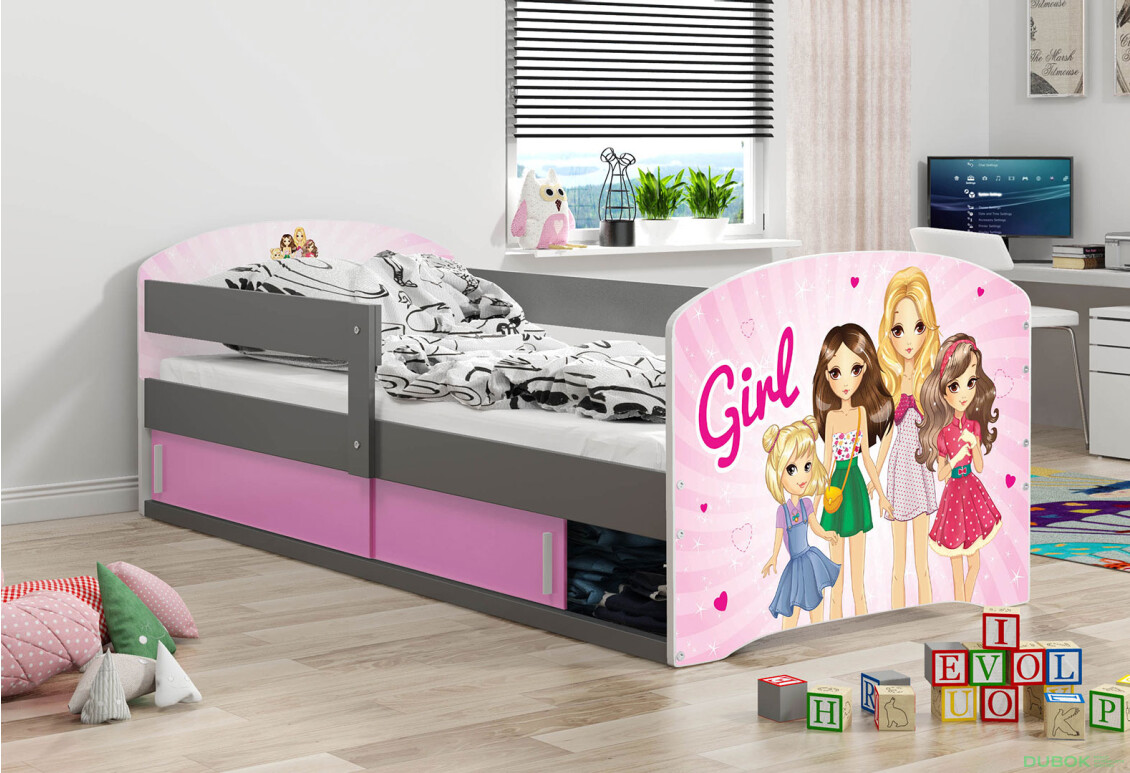 Fotografie 2 - Postel Luki 1 grafit Girls 80x160 cm s roštem, matrací