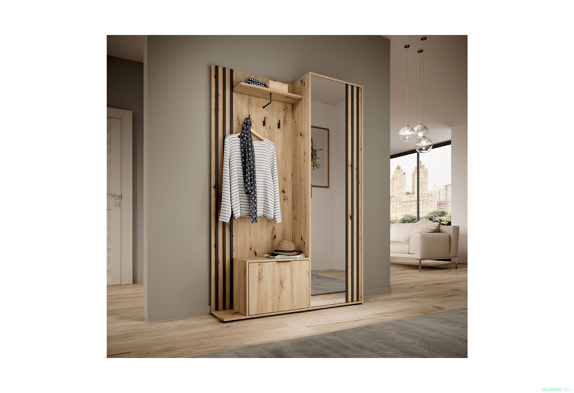 Předsíňová sestava artisan / lamella černá Nelly - Fotografie 2 Fotografie 2 - Předsíňová sestava artisan / lamella černá Nelly