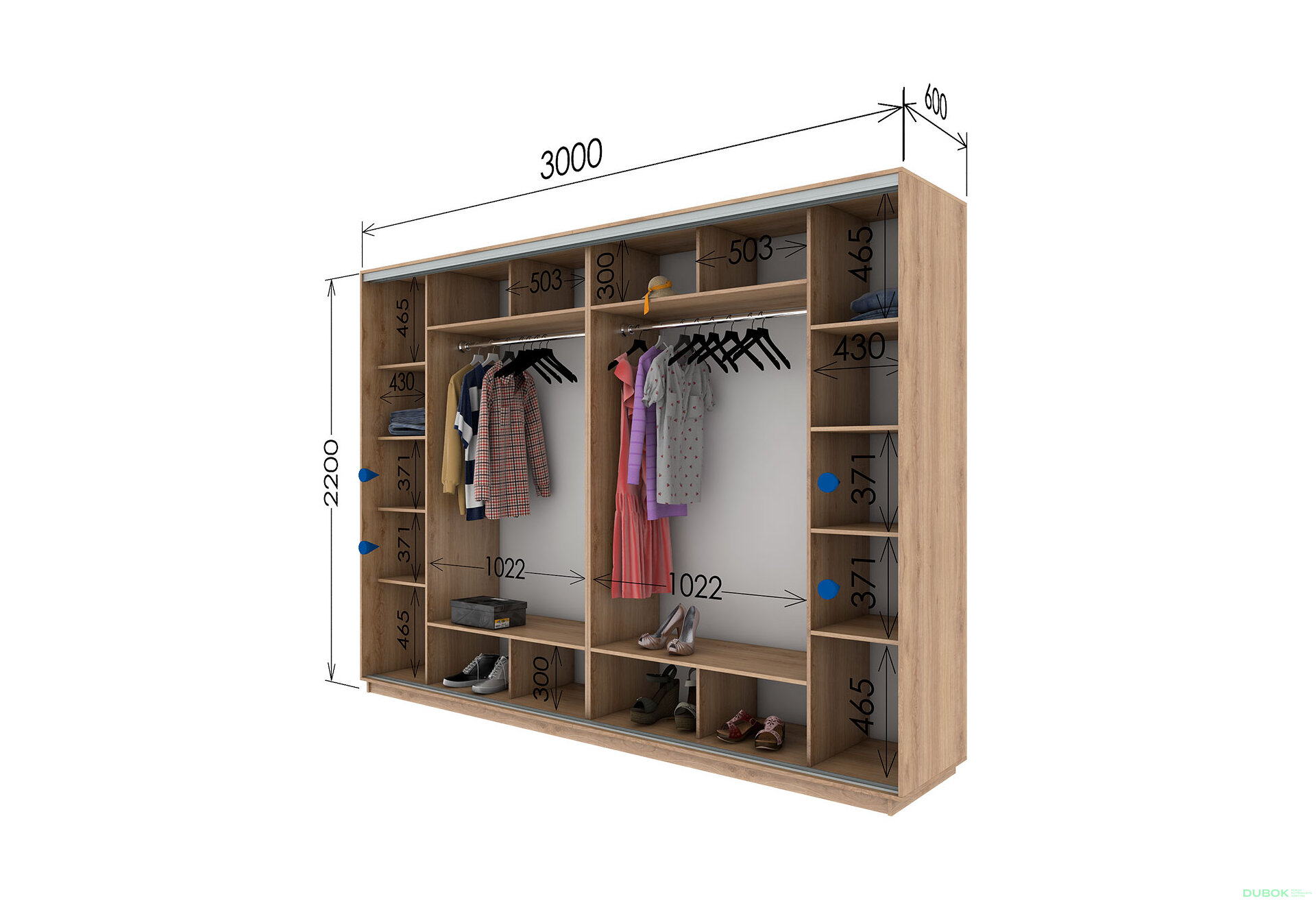 Fotografie 3 - Skříň s posuvnými dveřmi 2200x3000x600 4 zrcadla dub sonoma, profil stříbrný