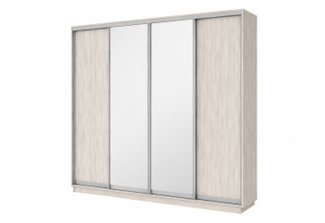 Šatní skříň s posuvnými dveřmi 4D 2800x2300x450 2LTD 2 zrcadla artwood světlý, profil stříbrný