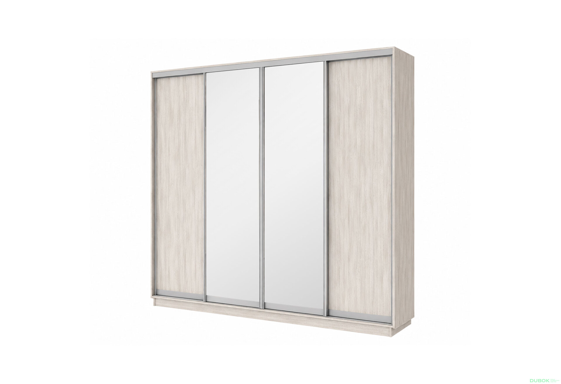 Fotografie 1 - Šatní skříň s posuvnými dveřmi 4D 2800x2300x450 2LTD 2 zrcadla artwood světlý, profil stříbrný