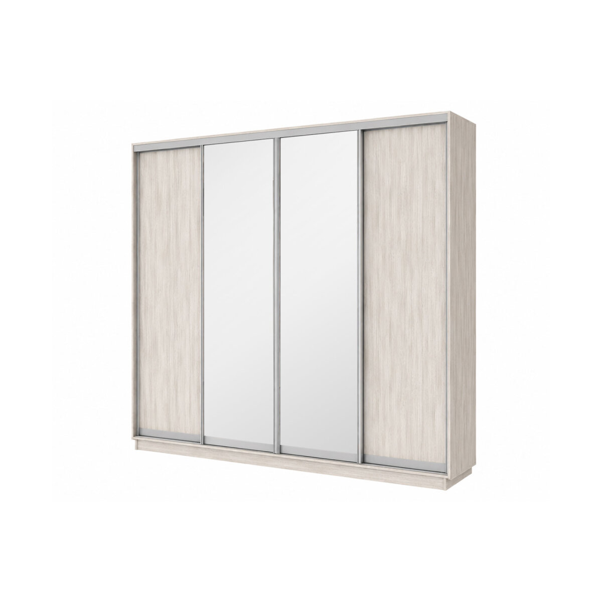 Šatní skříň s posuvnými dveřmi 4D 2800x2300x450 2LTD 2 zrcadla artwood světlý, profil stříbrný